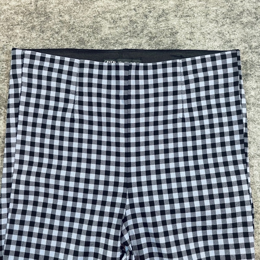 Zara Gingham Flare Pants Womens Large Blue Black Checkered‎ Retro Y2K Mod Preppy - Picture 3 of 9